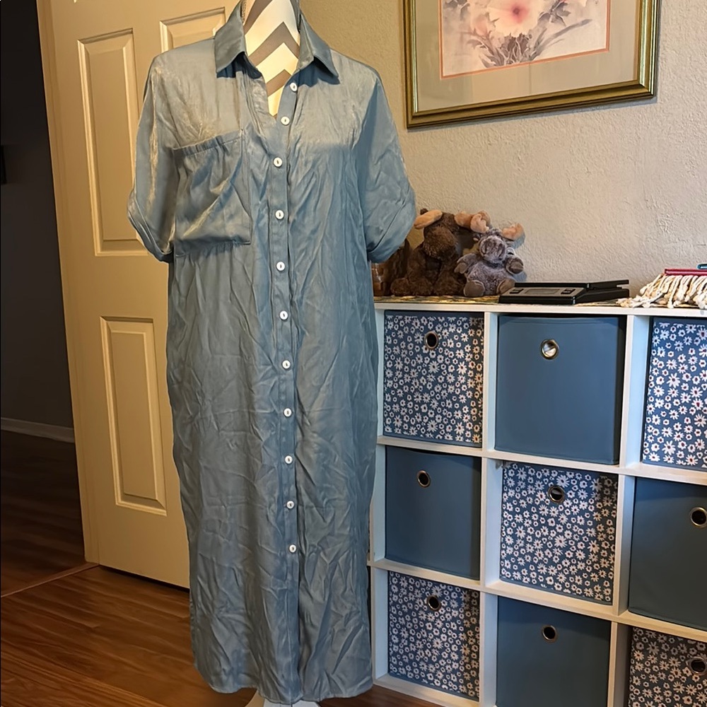 Cupshe Light Blue Button-Up Shirt Dress
